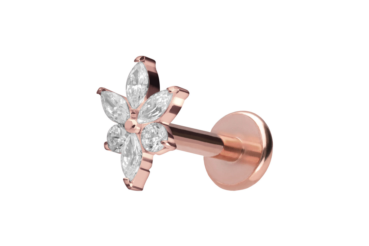 Titan Labret Piercing mit Push Fit KRISTALLBLUME